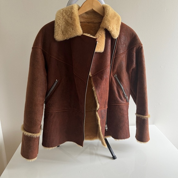 Sandro Zinal Shearling Biker Jacket size 0/XS - Picture 10 of 16